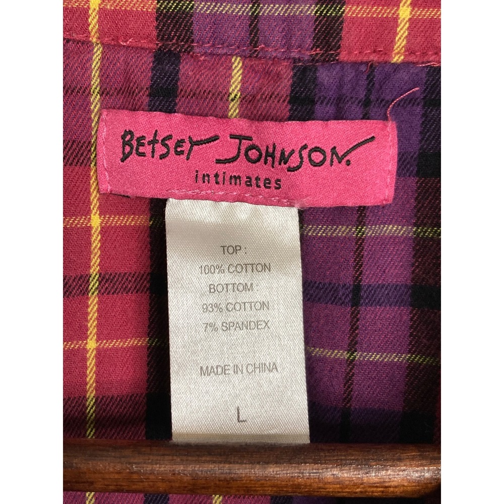 Betsey Johnson Intimates Womens Top L Pink Plaid Ruffle Button Pajama Loungewear - Picture 3 of 9
